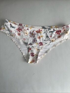 H&M White Floral Bikini Briefs with Pink, Yellow and Gray Blossoms